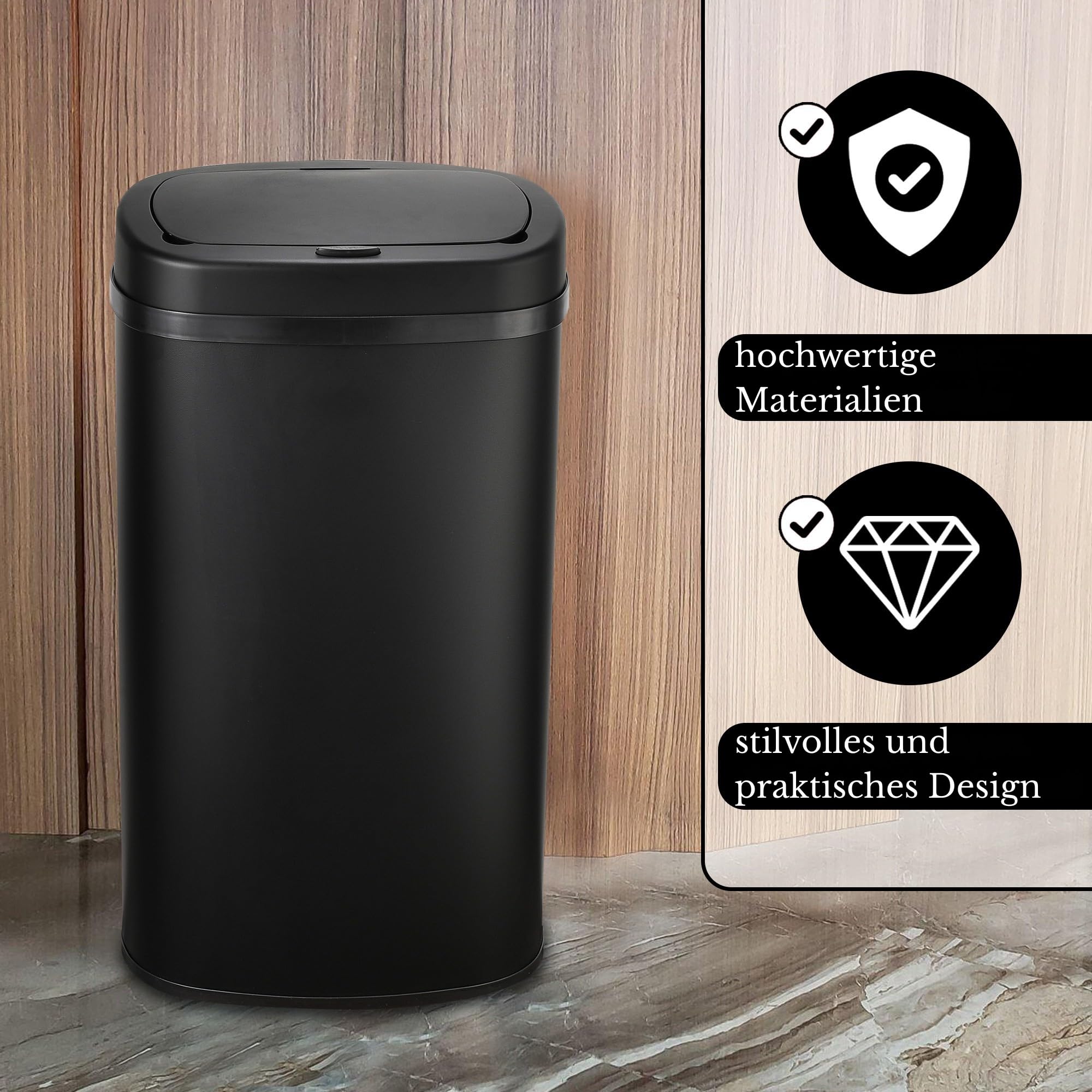 Bayt 60 L Schwarzer Küchenabfalleimer Mit Touch-Deckel – Großer Abfall- Und Müllbehälter Für Recycling | Geruchsdichter Rechteckiger Mülleimer Für Schlafzimmer, Badezimmer Und Büro