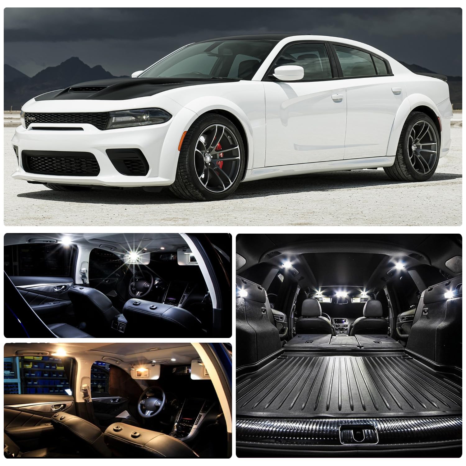 White LED Interior Lights Bulb Kit for 2020 2021 2022 2023- Dodge Charger Widebody Supper Bright 6000K Map Dome Visor Trunk Lights Interior LED Lighting Interior Bulbs + Install Tool