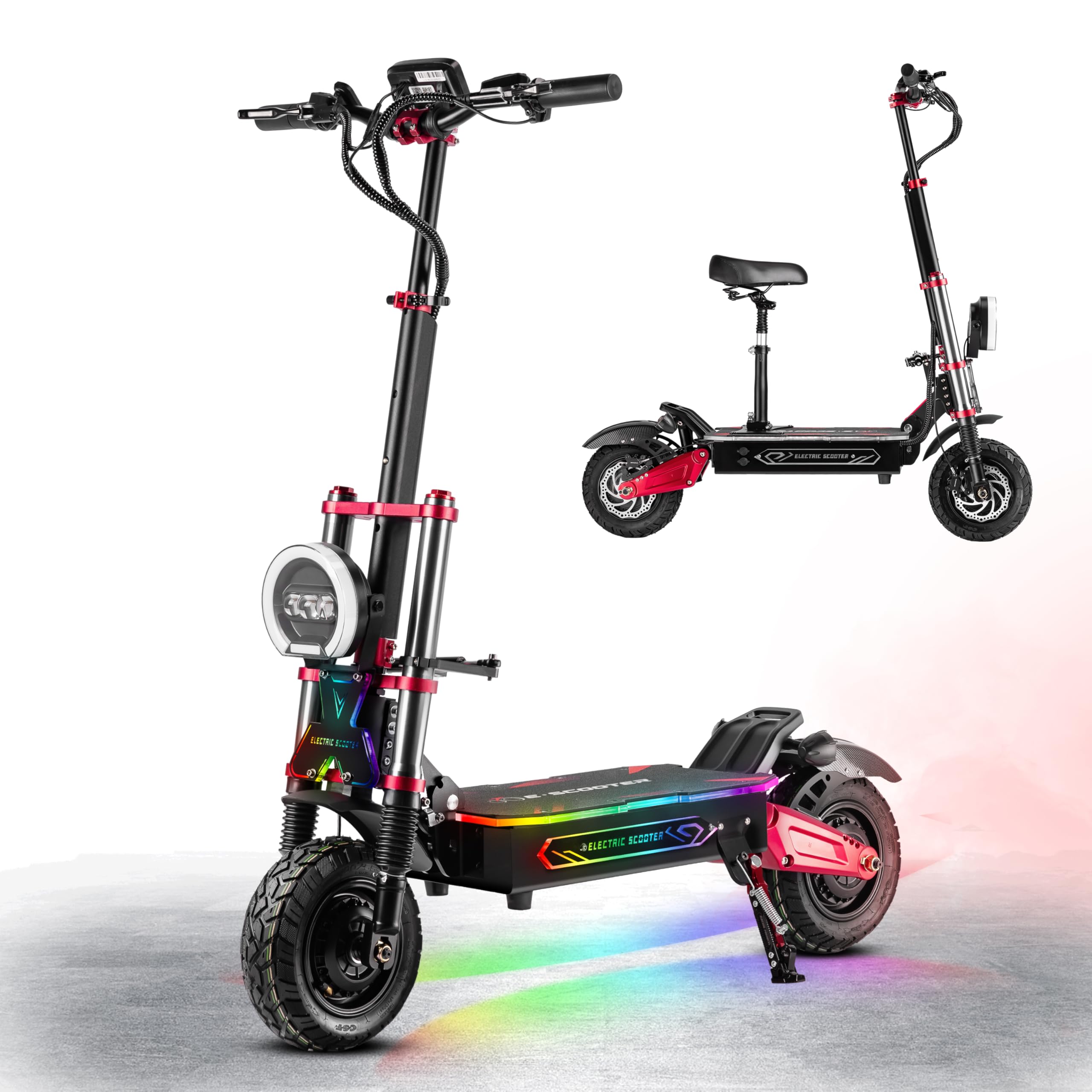 60V38Ah Battery 400 lb Load Capacity Foldable Design with Seat Detached Seat 11 Tyres Ideas 6000W Dual Motor