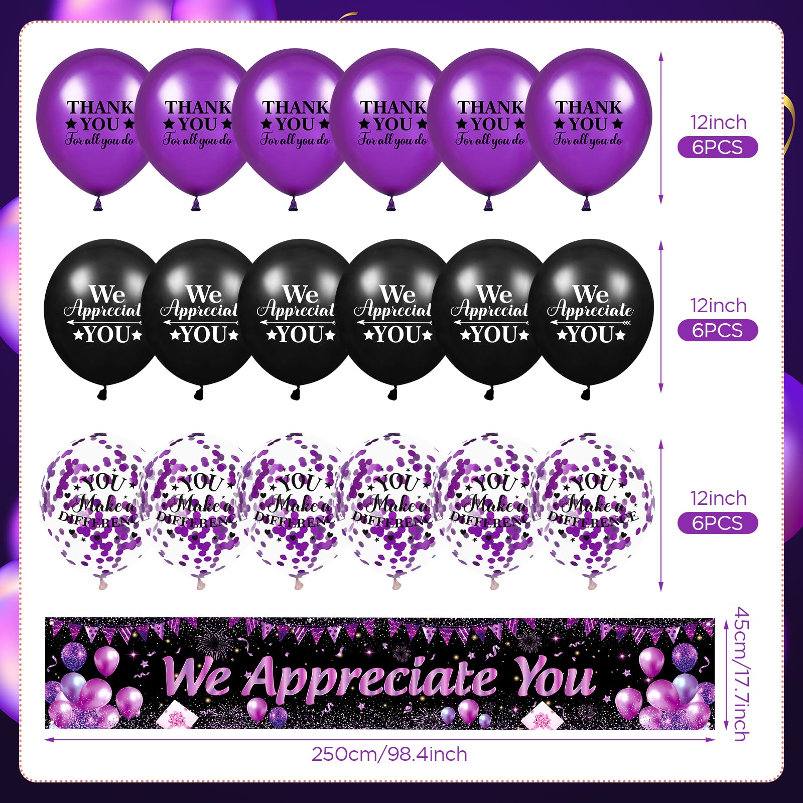 GOLDCROW We Appreciate You Banner With 18 Balloons - Black & Gold Thank You Decor For Employee, Teacher, Nurse - View #9