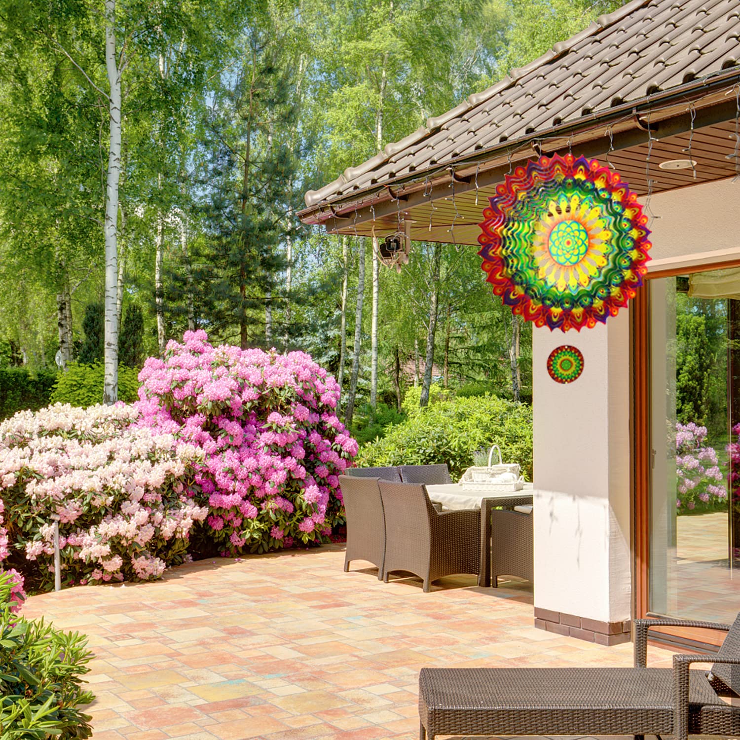 3D Mandala Windspiel 30cm Edelstahl Hängender Windspinner Metallkunst kinetische Dekor Garten Draußen Dekorationen
