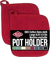 RITZ Terry Potholders & Hot Pads 2-Pack: 500°F Heat Resistant 100% Cotton, Ergonomic Grip, Machine Washable, Paprika