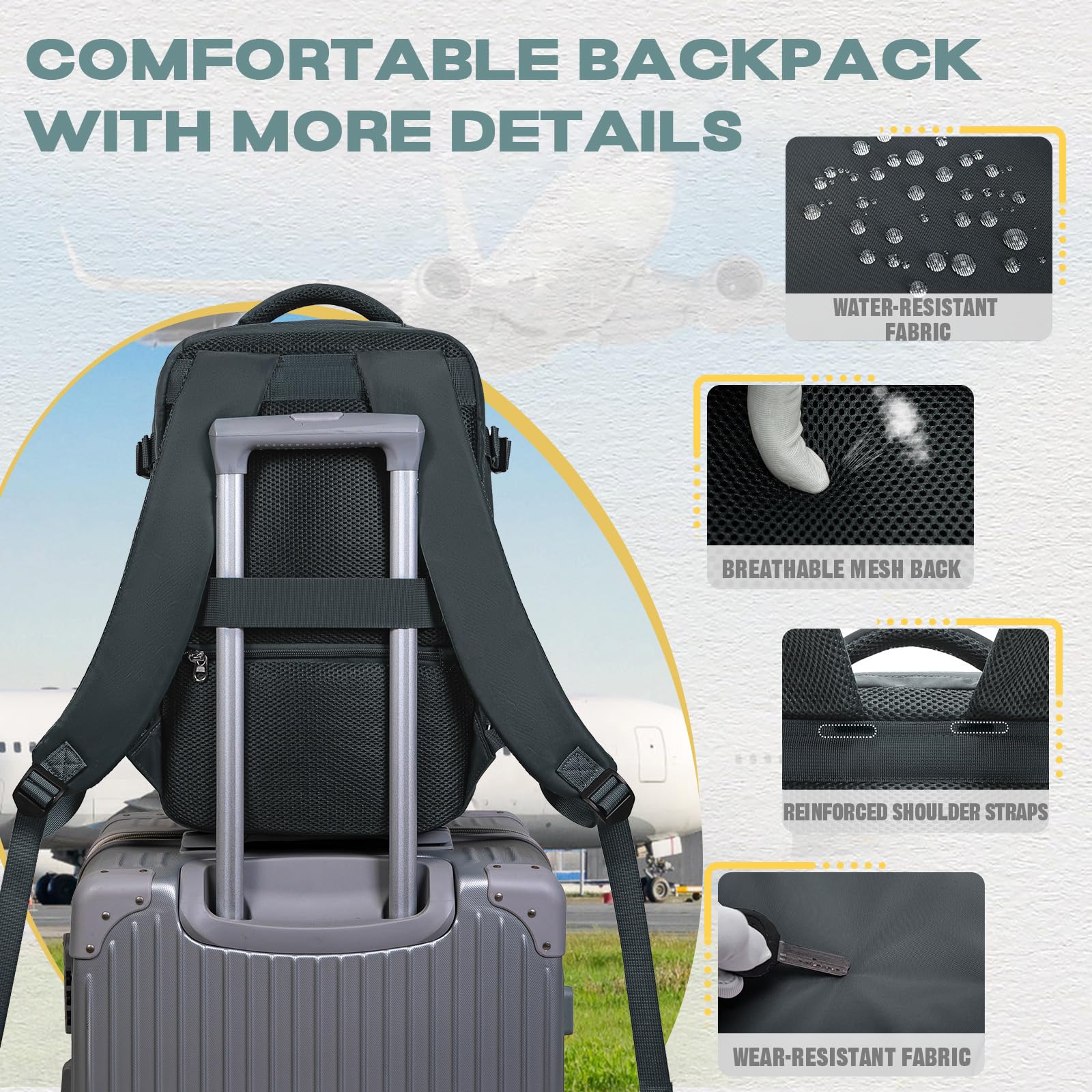 VMIKIV Zaino 40x30x20 per Ryanair Zaino da Viaggio Aereo Bagaglio a Mano Easyjet 45x36x20 Piccolo Borsa da Cabina Zaini Donna Uomo per Scuola Lavoro