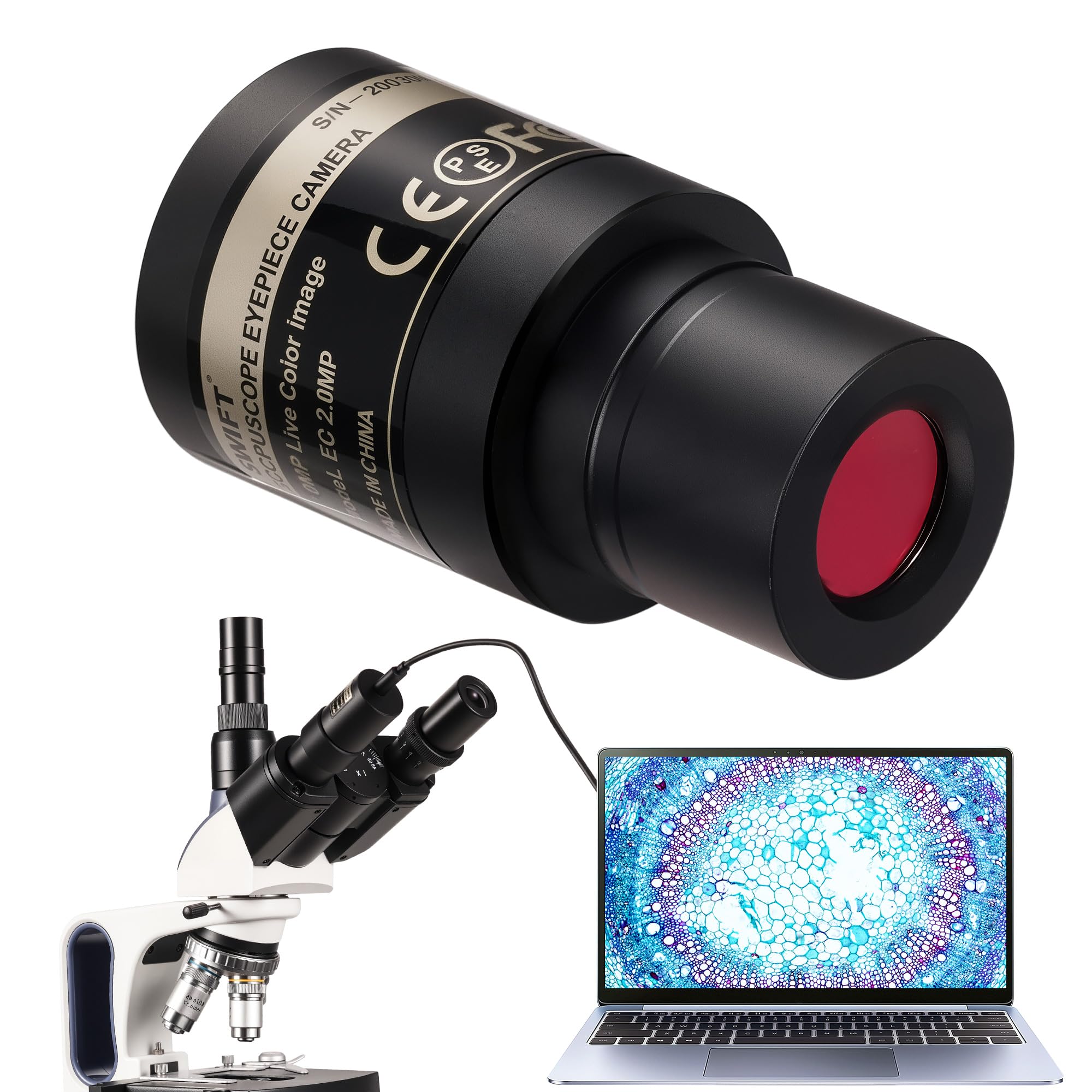 SWIFT EP2M 2-MP 1080p fotocamera oculare USB microscopio per tubi oculari e trinoculari da 23,2 mm, compatibile con Windows 7-11 e macOS, S-Viewer per misurare e annotare