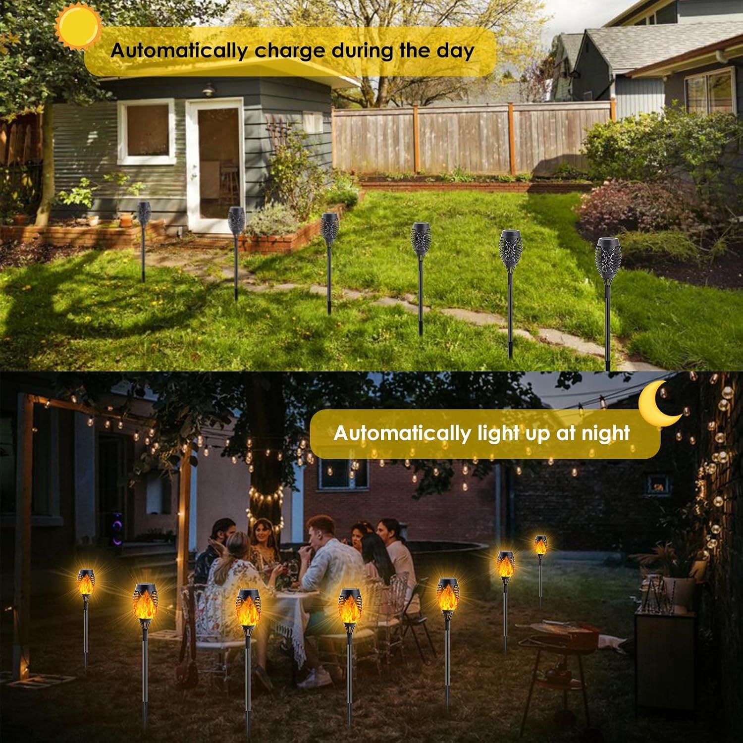 IDEAALS 8-Pack Solar Torch Light with Flickering Flame, Upgraded Solar Flame Torch for Garden Decorations, Waterproof Solar Outdoor Lights for Landscape Party Decoration - Auto On/Off