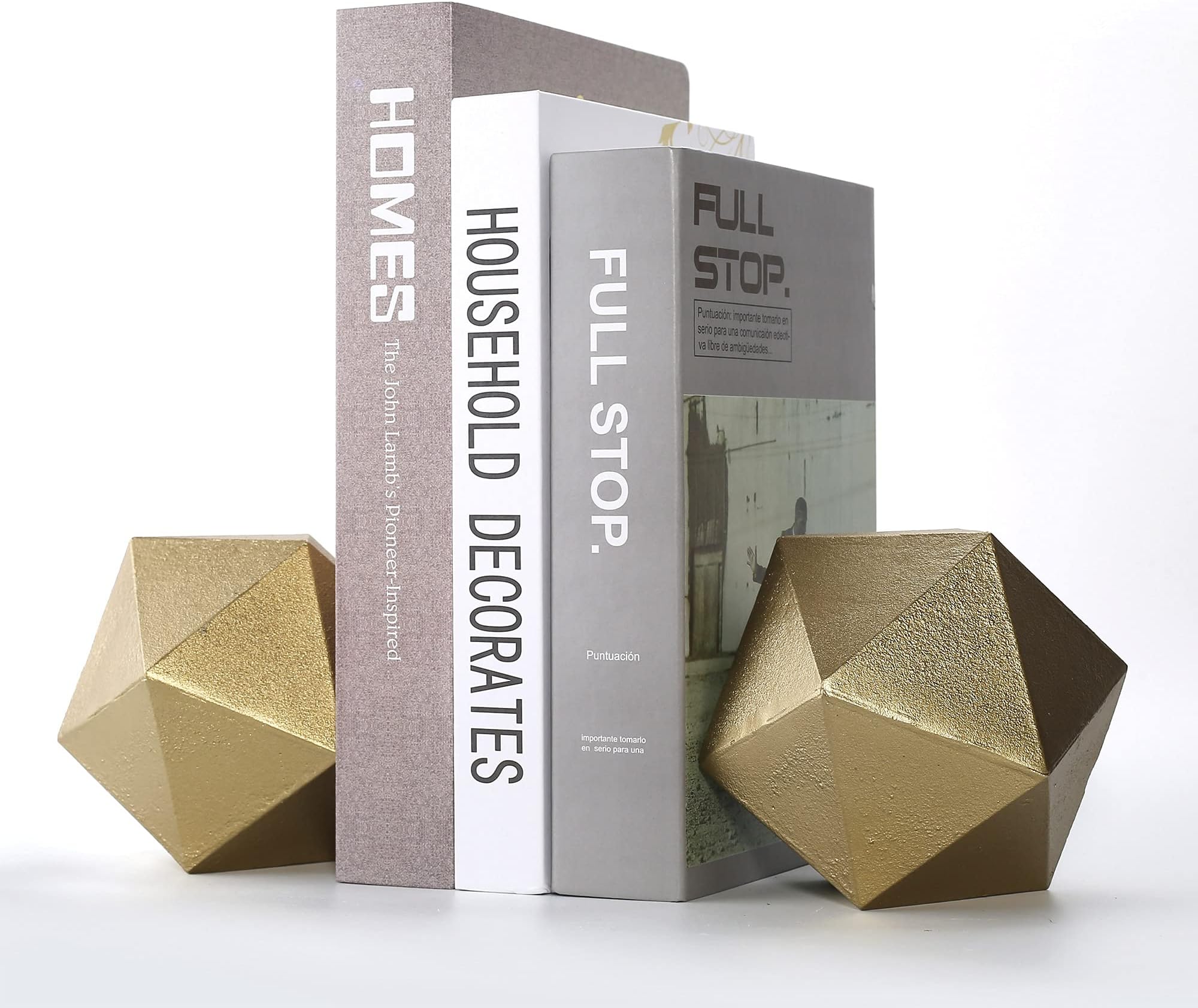Ambipolar Geometric Decorative Ball Shaped Bookends, Modern Cast Iron Gold Bookends for Office Desk, Book Shelf, Room Decor, Home Office, Book Stand or Organizer, Set of 2