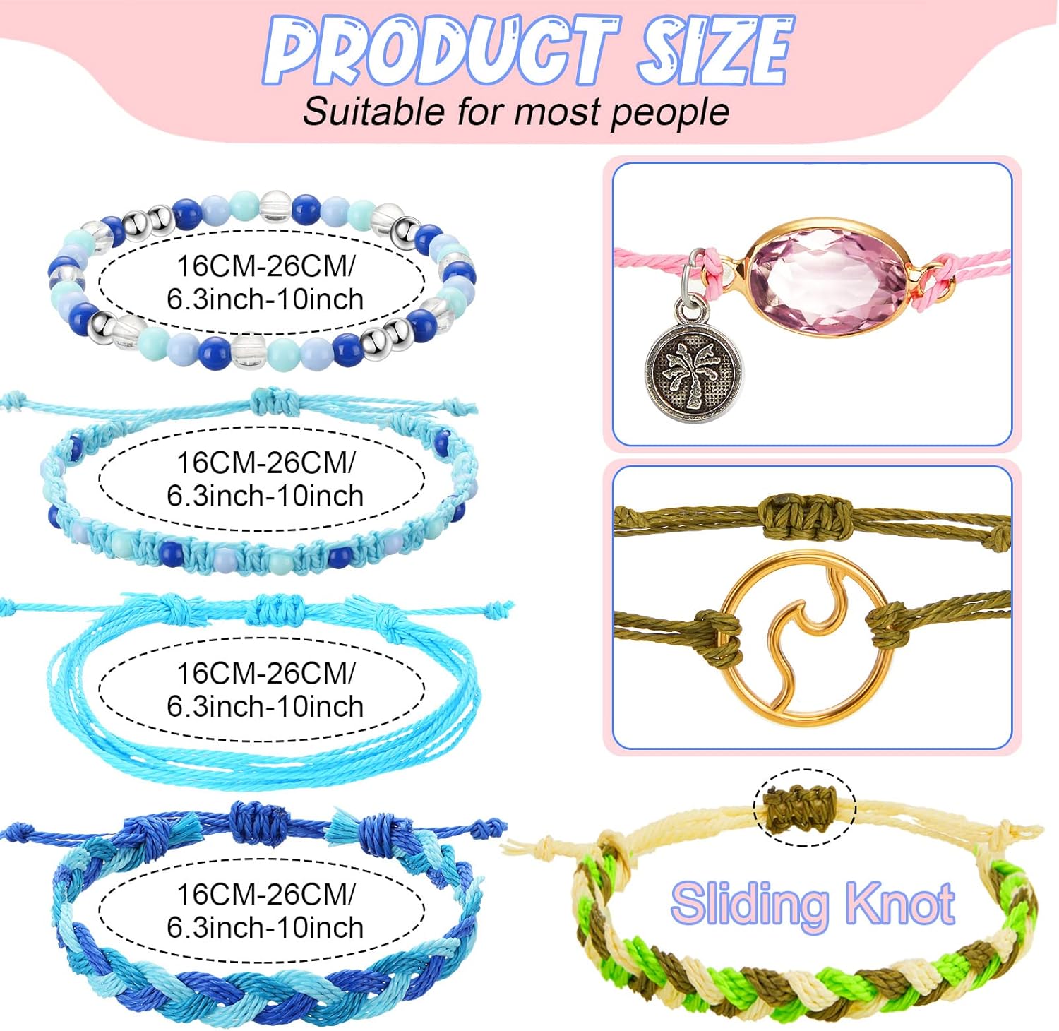 Tuanse 75 Pcs Friendship Bracelets for Women Surfer Wave Bracelet Handmade Ocean Wave Adjustable Anklets Waterproof Woven Beach Summer Bracelets for Women Cute Aesthetic Strand Bracelets Jewelry - Image 2