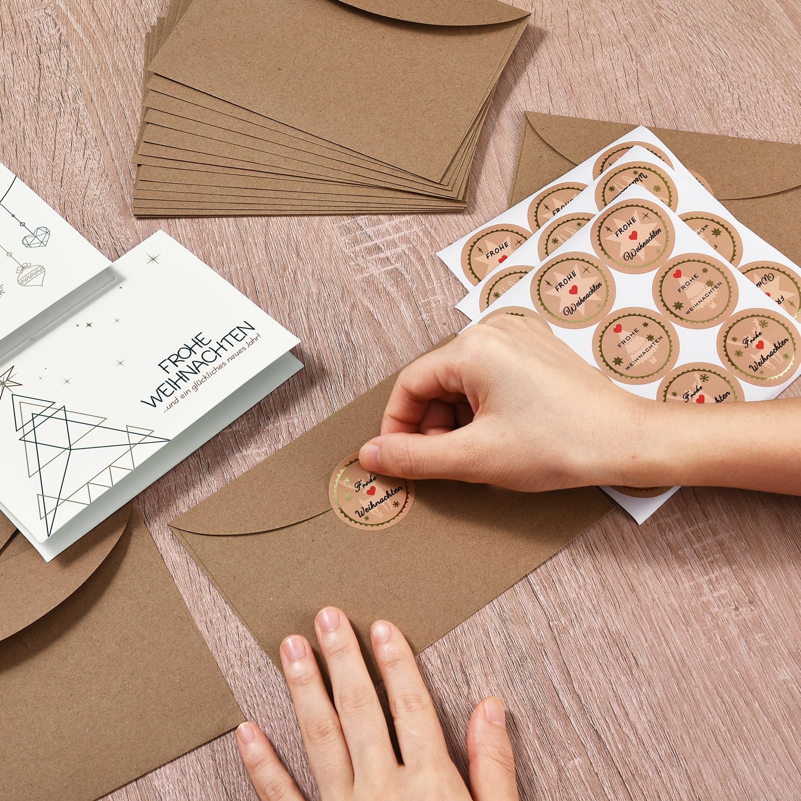 Biglietti di Natale con buste in carta kraft – 20 pezzi,famiglia amici e affari,A6 biglietti pieghevoli con busta, set moderno ed elegante
