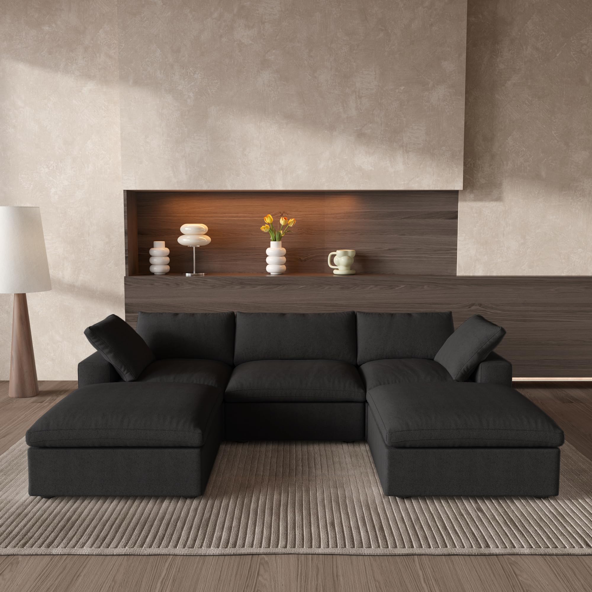 WJShome 118.02" Cloud Couch,Modular Sectional Sofa with 2 Storage Ottomans, U Shaped Down Filled Convertible Couch for Living Room Sets,Sofa Cover