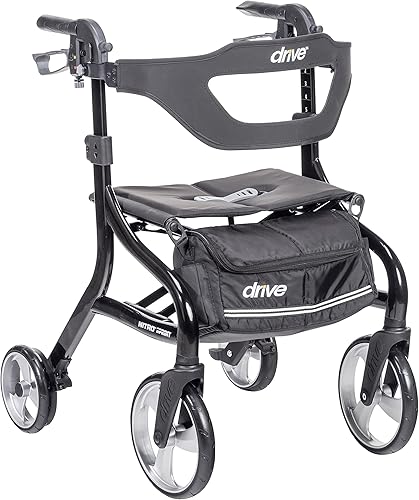Drive Medical Nitro Sprint - Andador plegable con asiento, rodillo ligero de altura estándar con ruedas grandes, andador plegable con ruedas,