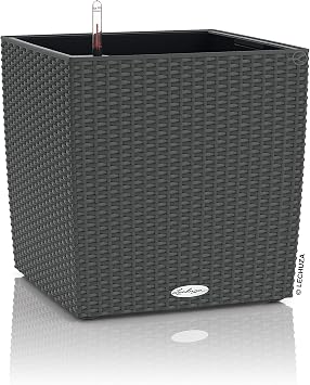 Lechuza Cube Cottage 50 Granite, Self-Watering Square Planter, H19.3 L19.3 W19.3 in