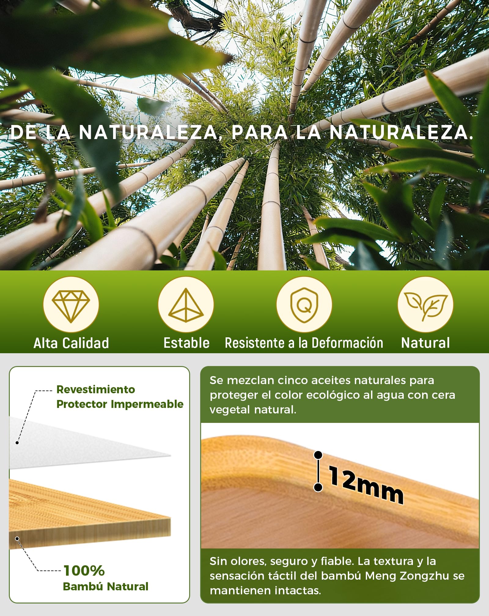 KingCamp Mesa de Camping Plegable de bambú Natural, Altura Ajustable (42-70 cm), Capacidad de Carga de 120 kg, Plegable Resistente para Camping, jardín y Picnic