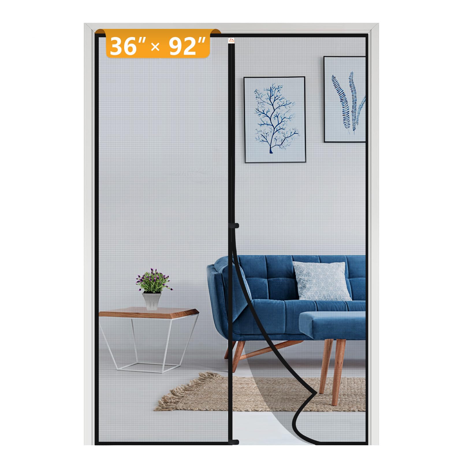 Yotache Magnetic Screen Door Fits Door Size 36 x 92, Screen Size 38" x 93" Strengthened Fiberglass Mesh with Full Frame Hook & Loop Black