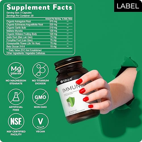 Miniatura 6 de Blisque Suplemento natural de apoyo inmunológico para defensa inmunológica, refuerzo y ayuda | Aprobado por médicos | con astrágalo, equinácea y ajo