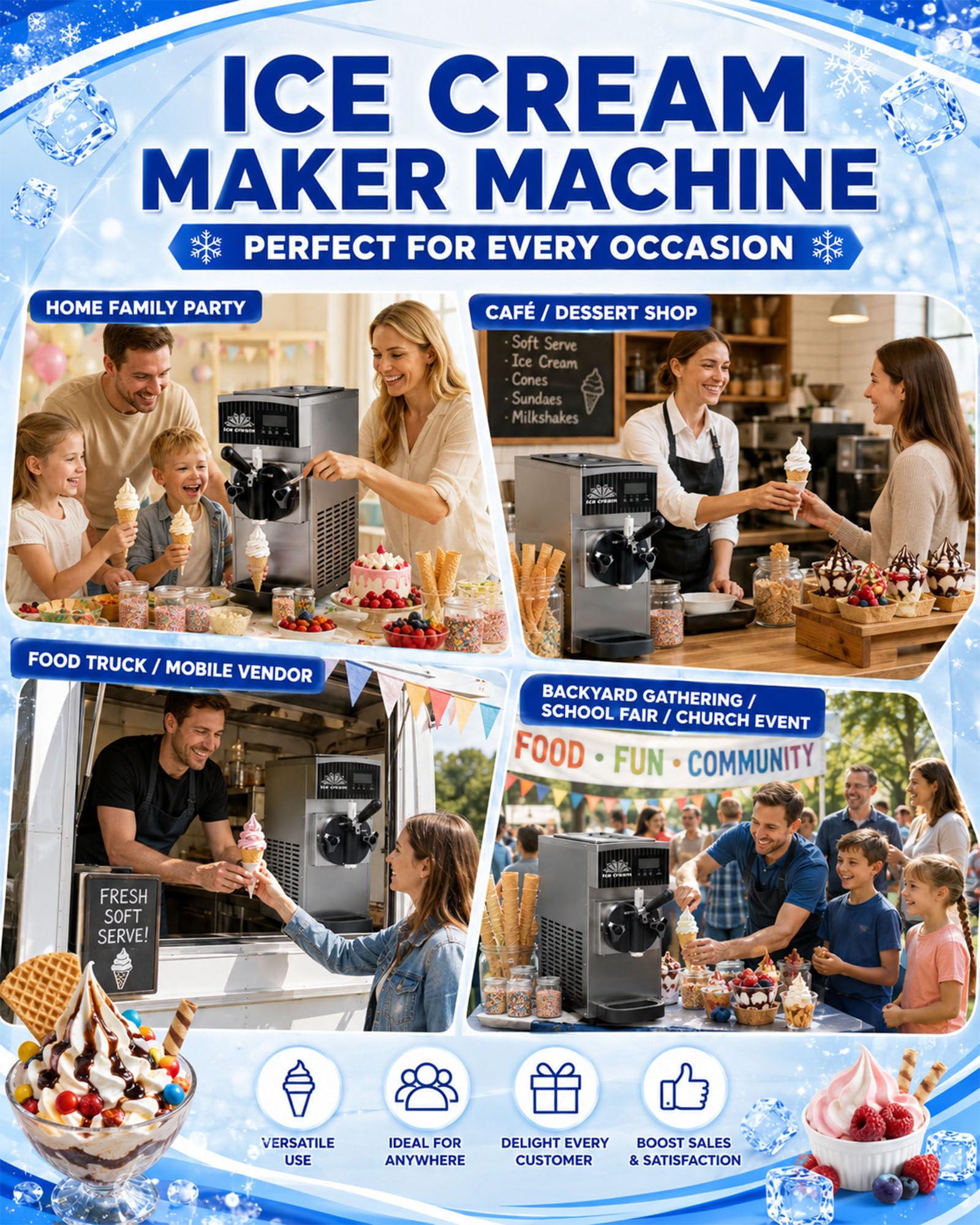 Máquina Automática para Hacer Helado Suave, Eléctrica De Sobremesa De 450 W, De Un Solo Sabor, con Capacidad De 4-5 Kg/H, Tolva De 2,5 L, Autolimpiante Y 3 Moldes