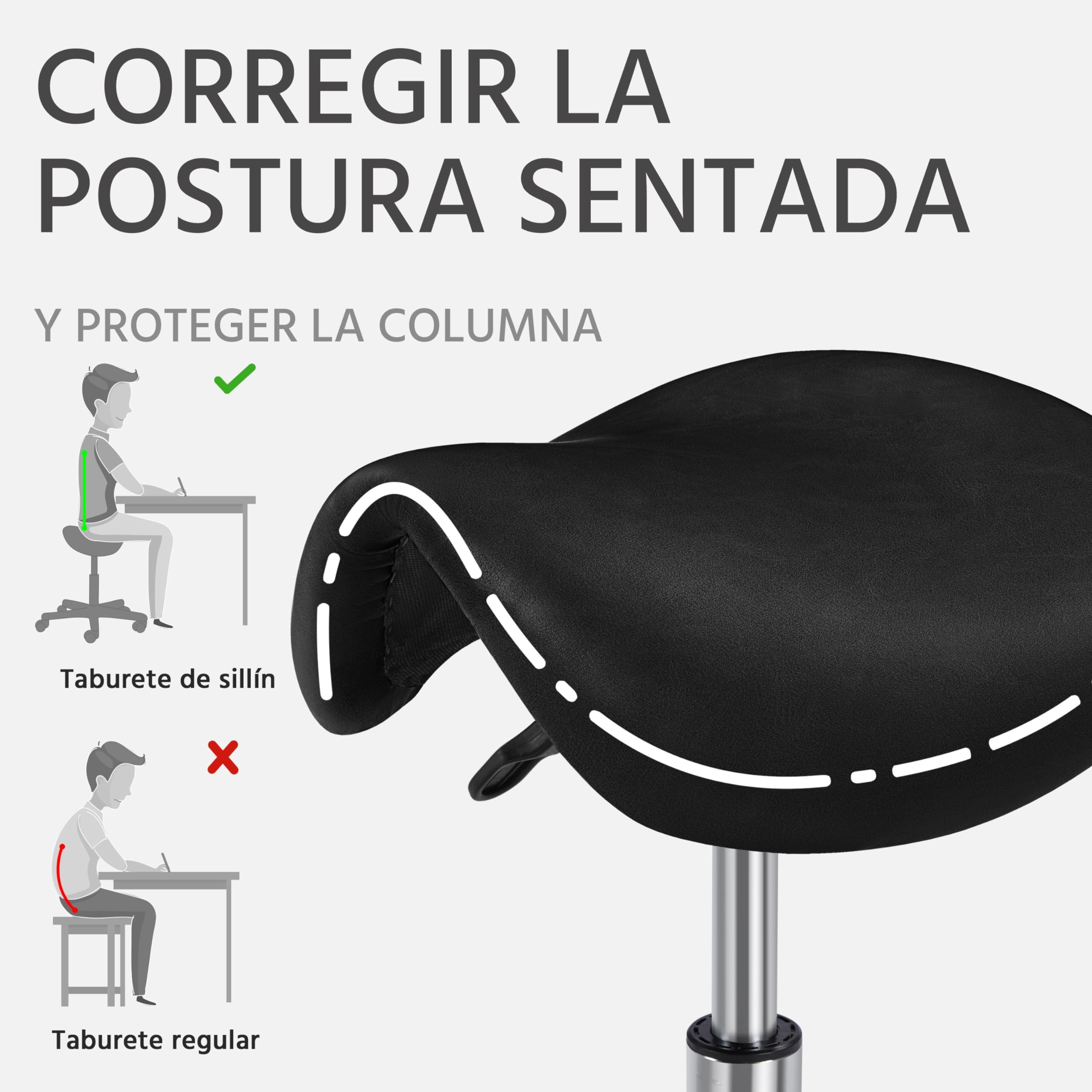 Yaheetech Taburete con Ruedas Taburete Regulable con Respaldo Silla Alta Giratorio para Peluquería Tocador Maquillaje Bar Negro