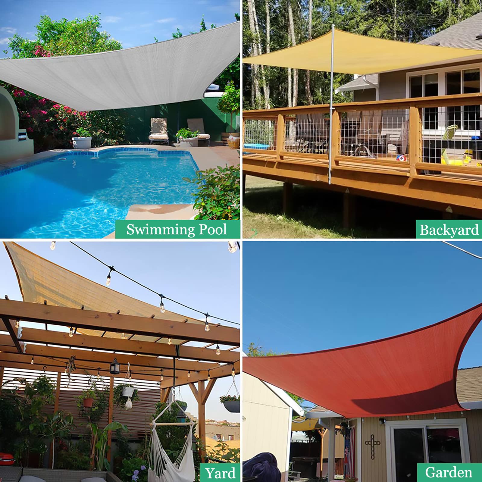 DMCE per Patio Garden attività All'aperto,Parasole Sail Rettangolo,Tettoia di Protezione con Resistente Blocco UV Impermeabile-Beige 9.8x13.1 Piedi