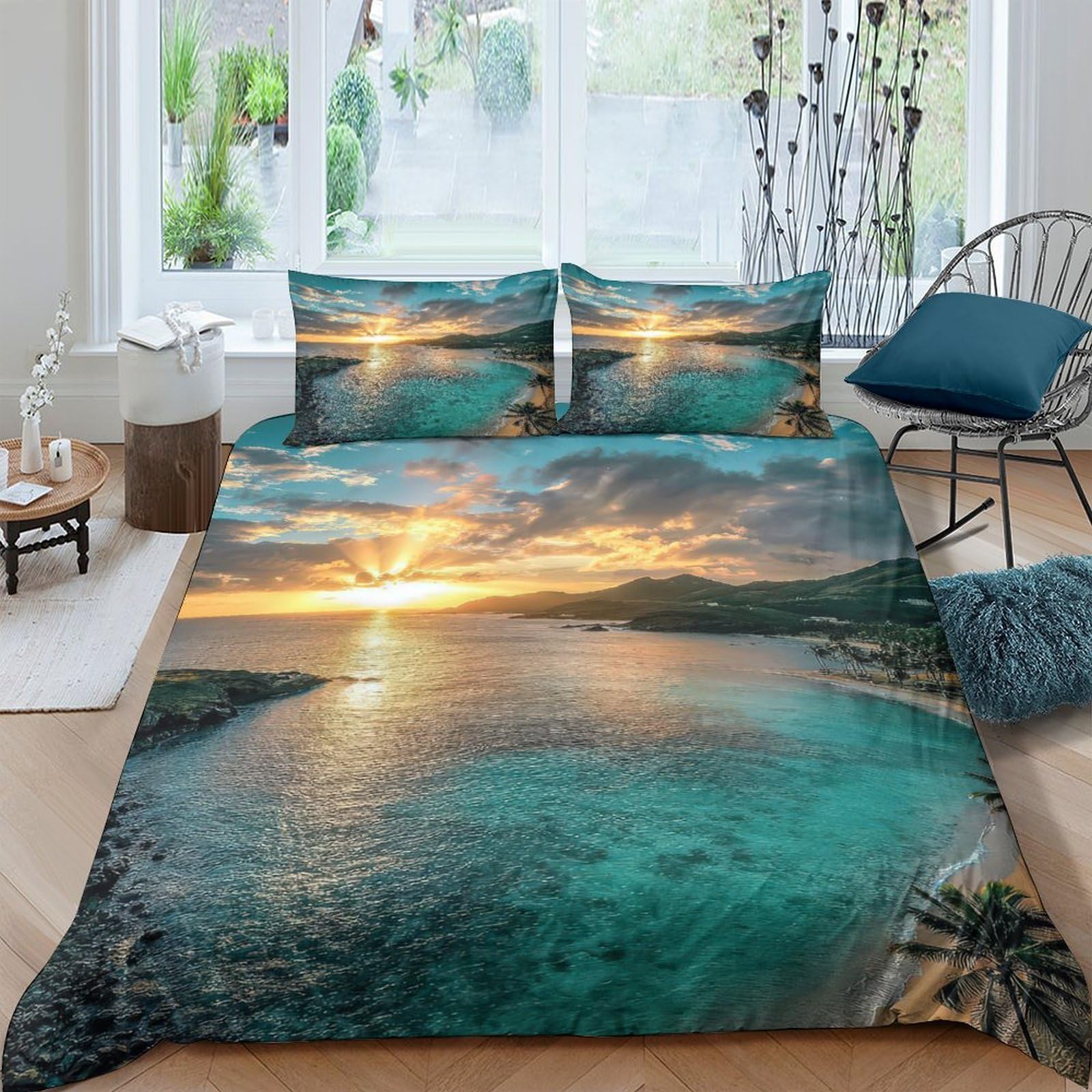 Ctjqhvkz Style-4 3D Printed Ocean Sunset Fitted Sheet Microfiber Soft Breathable Beach Landscape Mattress Cover Bedroom Decor Single（135X200cm）