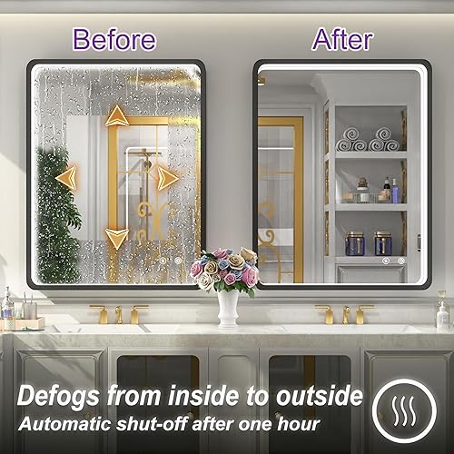 Miniatura 3 de Espejo LED de baño de 30 x 36 pulgadas para pared, espejo de baño iluminado con marco de metal negro, espejo de baño con luces regulables para