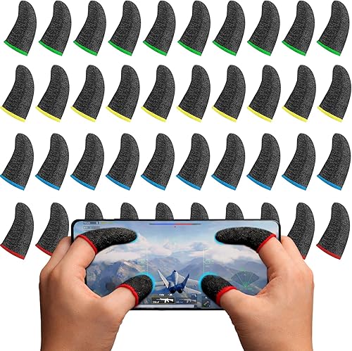 Miniatura 10 de Geyoga 40 fundas para dedos para juegos para pulgares, protector de dedos para juegos móviles (negro)
