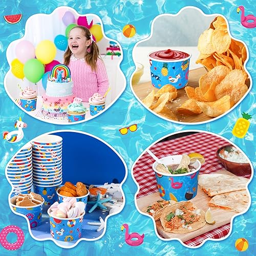 Miniatura 6 de Paquete de 150 tazas de helado de 8 onzas para alimentos fríos y calientes, suministros desechables para fiestas en la piscina para cumpleaños,
