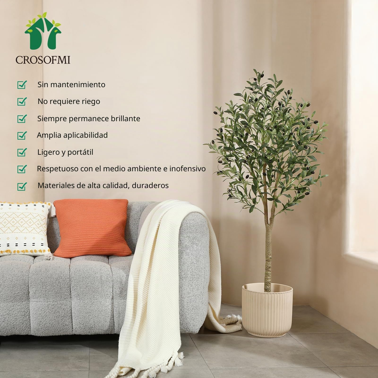 CROSOFMI Olivo Artificial Planta 150cm Plantas Artificiales Decorativas Grande Árboles Plástico de Interior y Exterior Decoración para Hogar, Oficina, Casa, Balcón, Dormitorio