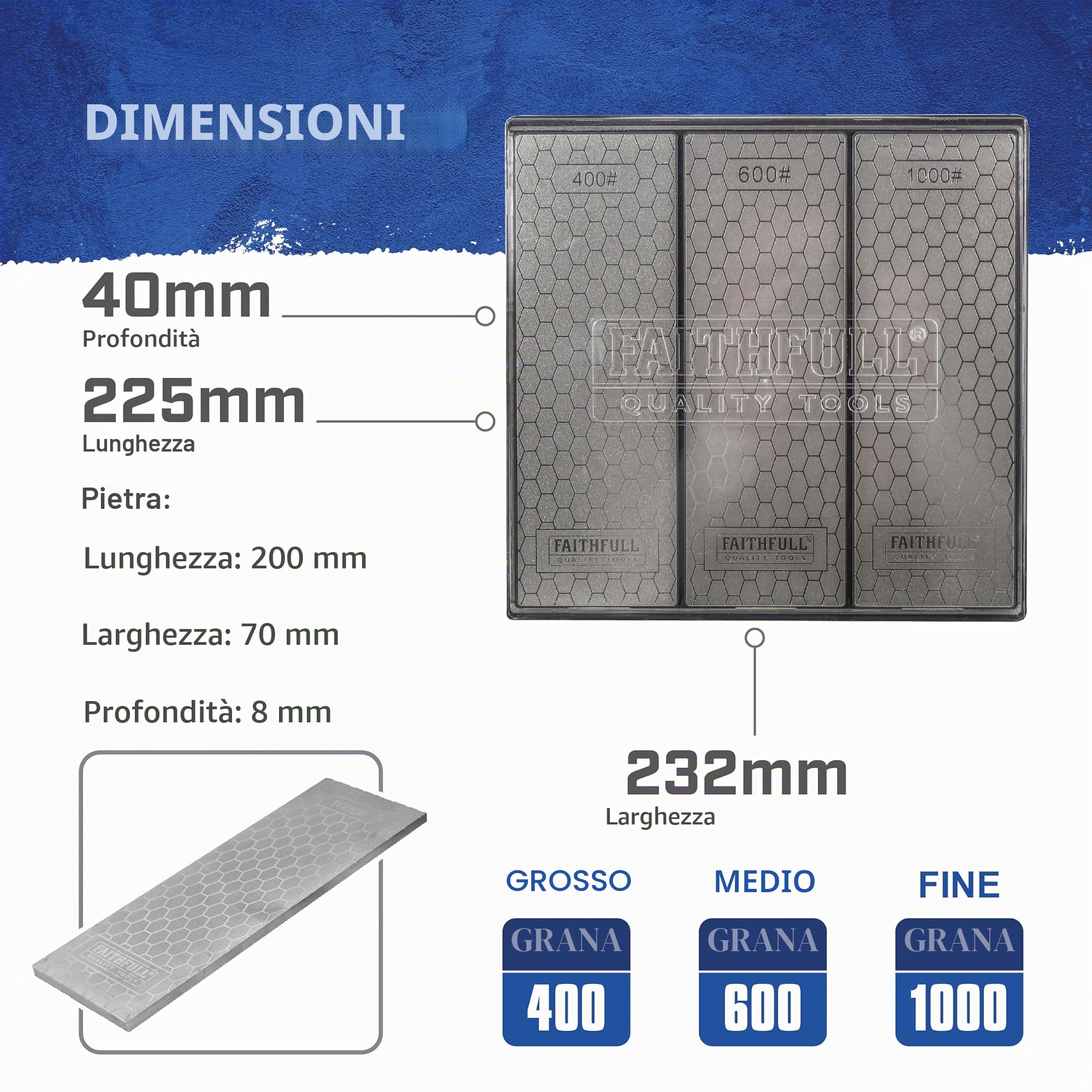 Kit di pietre diamantate Faithfull - Sistema di affilatura 3 in 1 con pietre da 400G / 600G / 1000G per coltelli, scalpelli, forbici e utensili da taglio