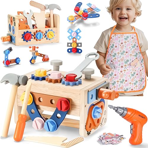 REXBETI Juego de herramientas de construcción joven de 18 piezas con herramientas de mano reales, cinturón de herramientas reforzado para niños,