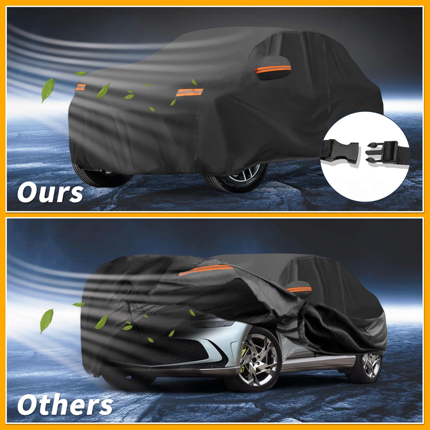 Car Cover Waterproof All Weather Sun Rain Protection Full Exterior Cover for Genesis GV60 190T-PU Black with Left Side Zippers