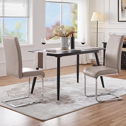 Miniatura 37 de Yaheetech Juego de 2 sillas de comedor modernas tapizadas de piel sintética con respaldo alto y patas metálicas cromadas para cocina, sala de estar,