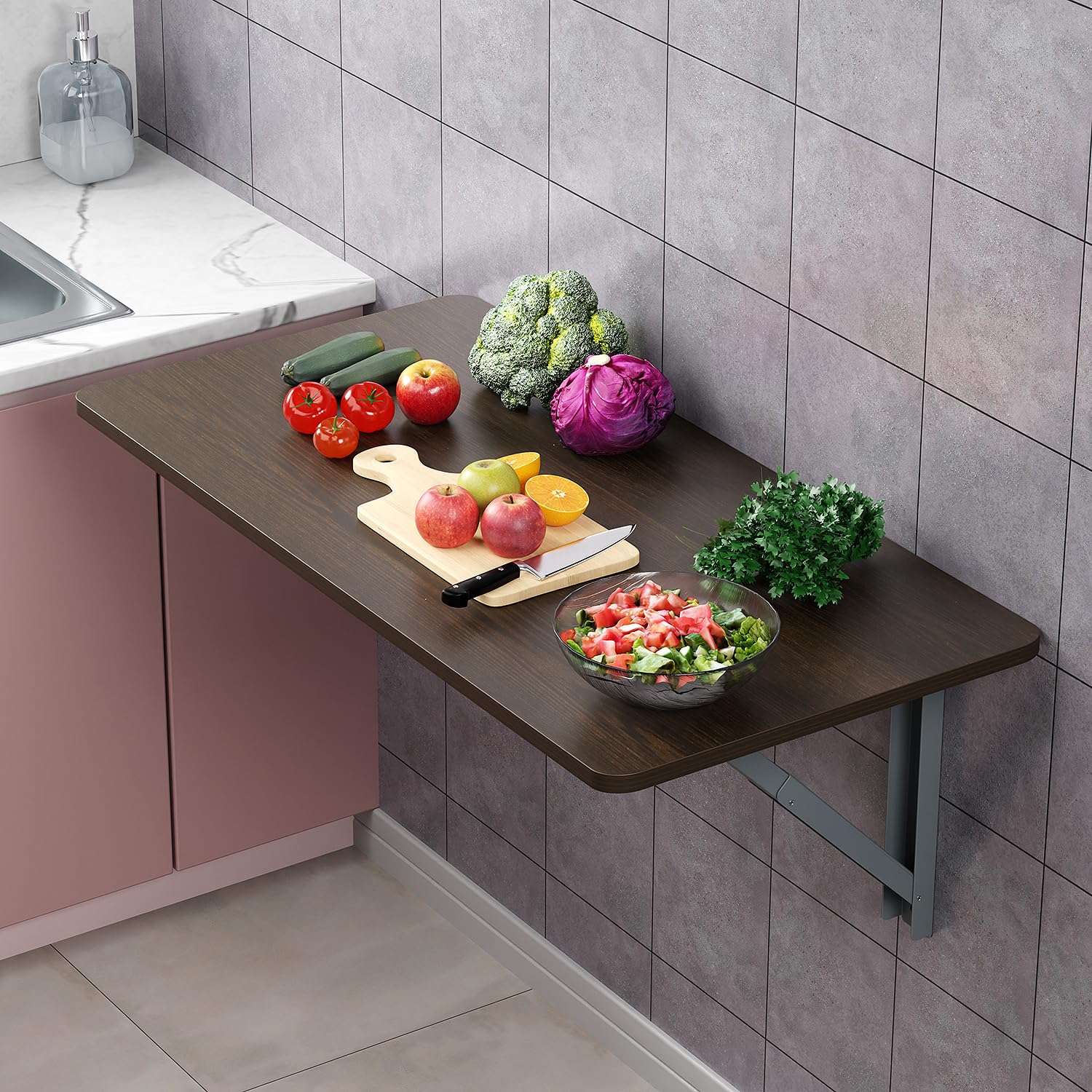 Lukzer Engineered Wood Wall Mounted Folding Table for Kitchen, Computer, Workstations Multi-Function Computer Desk Workbench (MT-002 / Wenge / 80 × 40 cm) DIY (Do It Yourself)