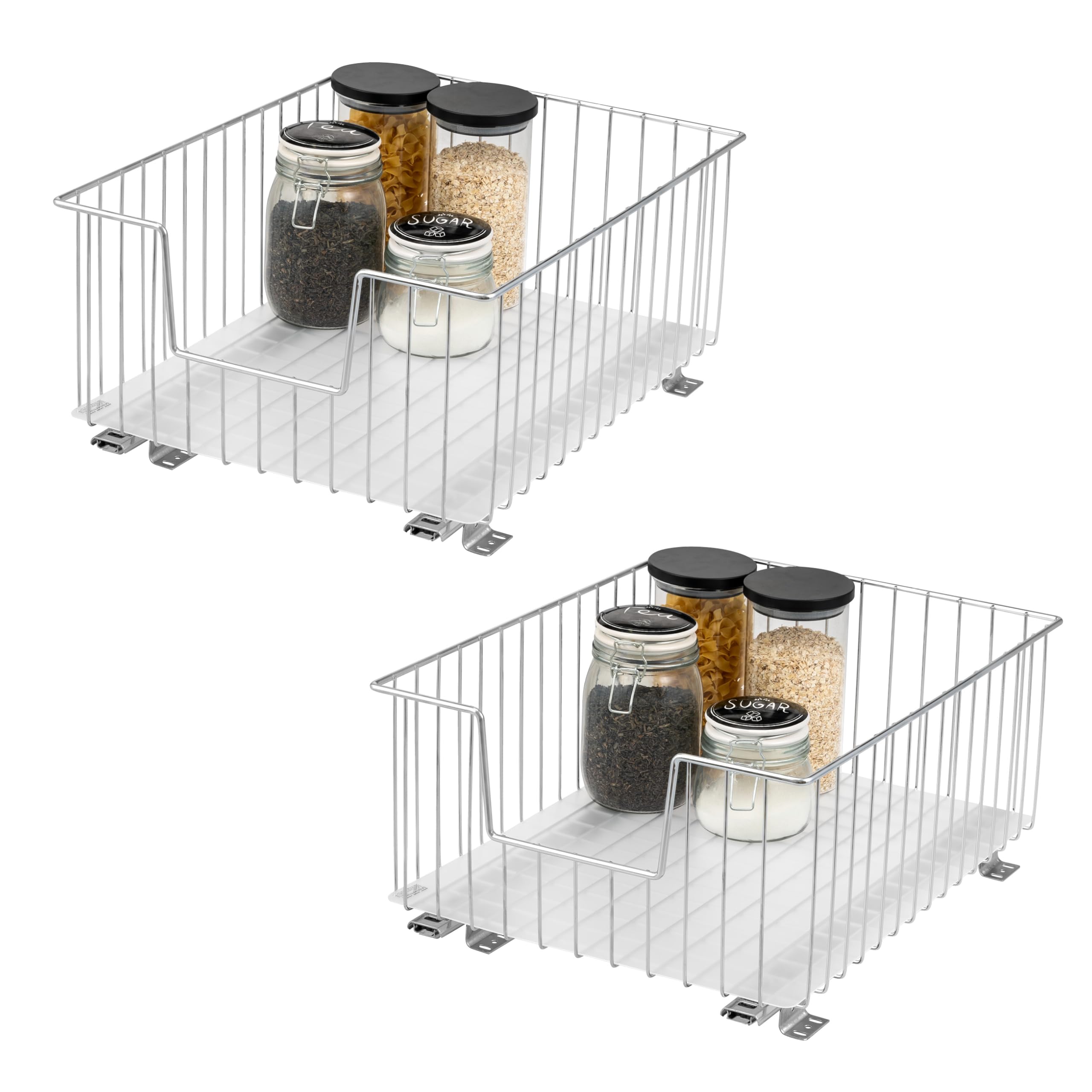 bremermann Schrank-Korbauszug 2er Set 40 cm Breite mit Einlegeboden, Küchenschublade zum Nachrüsten, Vollauszug mit Teleskop-Schienen, ideal für Küche, Bad & Schlafzimmer, aus Metall (Chrom)