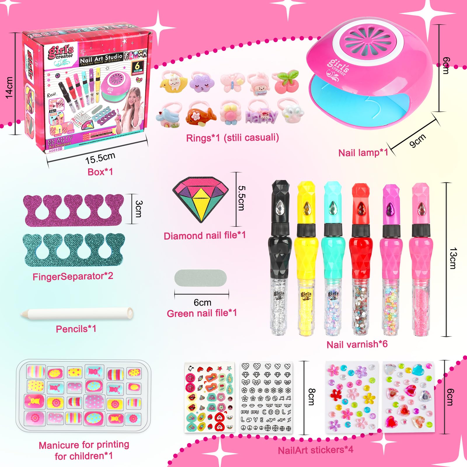 UCAMP Kit Manucure Enfant, Vernis à Ongles pour Fille, Sèche Ongles, Nail Art Jouet Cadeau pour Filles 7-12 Ans