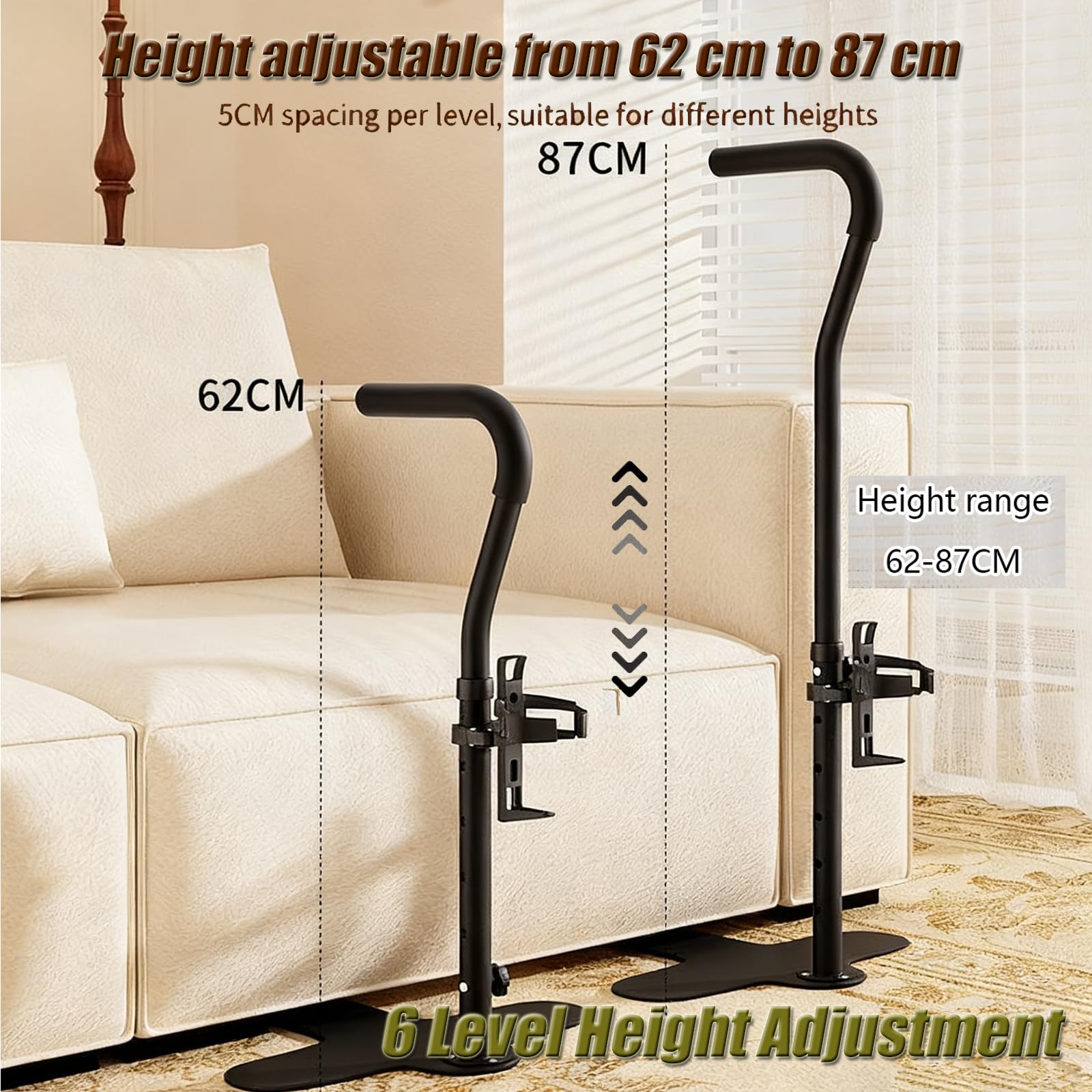 Ayuda Para Levantarse, Ayuda Sofá Barra De Apoyo Para Personas Mayores Con Portavasos 62-87 Cm Ayuda Para Levantarse De Altura Ajustable Para Sillón Asistencia Diaria Para Personas Con Discapacidad