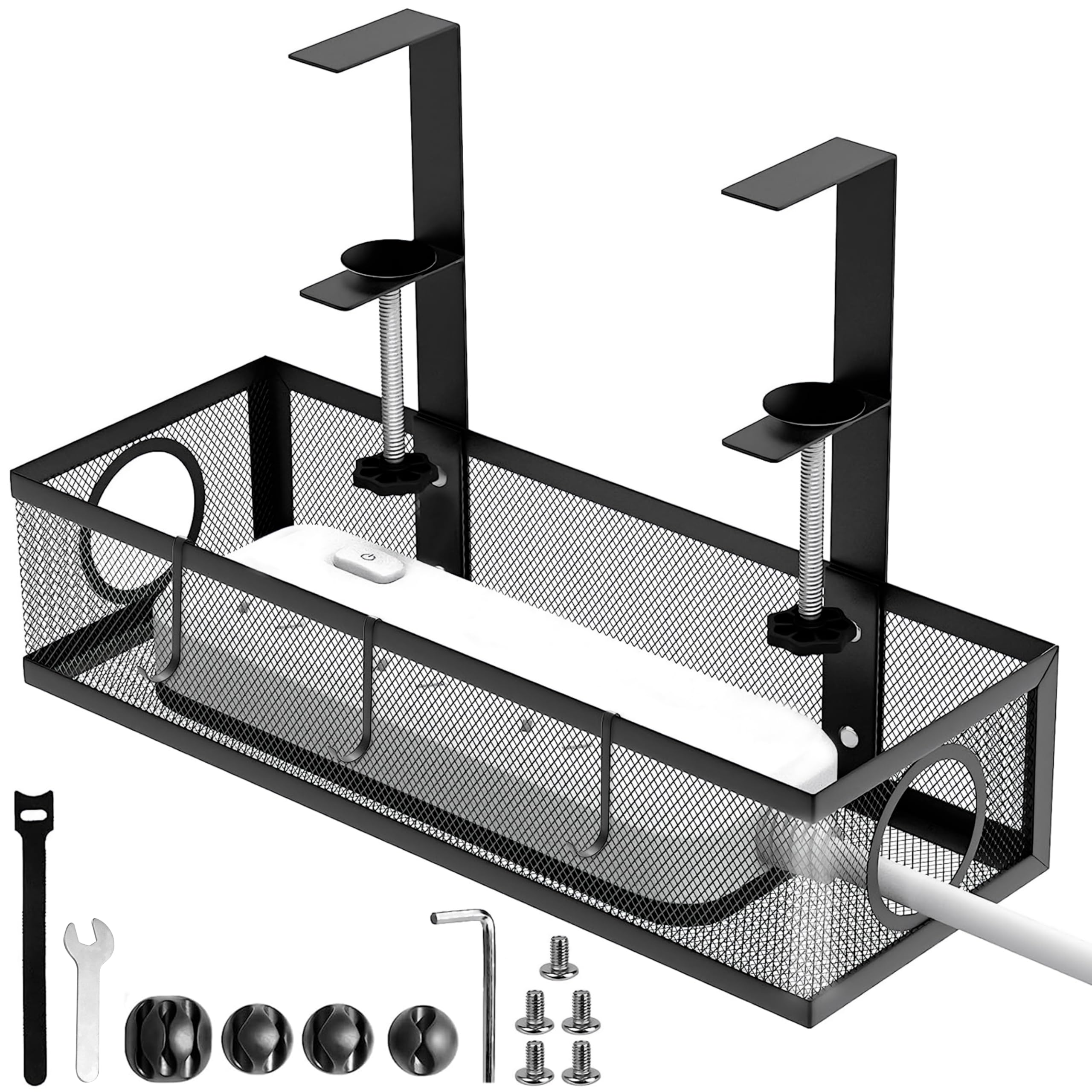 Livzing Adjustable Under Desk Cable Organizer Rack - Metal Mesh Clamp-On Cable Organizer & Power Strip Holder for Home Office, Computer Desks - Office Cable & Wire Organizer Tray (Black, 35 cm)-image-18