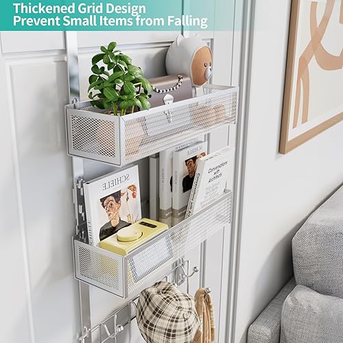 Miniatura 82 de HapiRm Gancho para puerta con 2 cestas de malla y 9 ganchos, acero inoxidable 304 sin perforaciones sobre el colgador de puerta, organizador