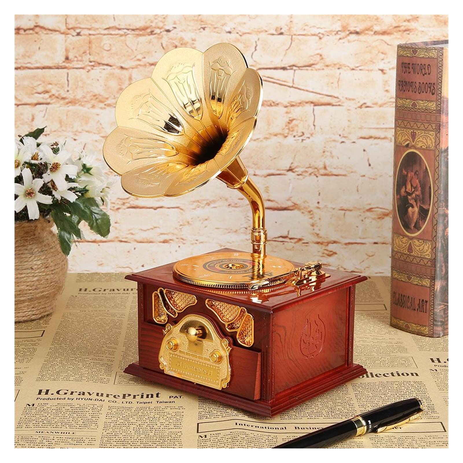 Carillon, per Ragazze Donne Creative Classic Music Box Decorazione Della Casa Decorazione di Natale Regalo di compleanno Antique Musica in legno Metal Gramophone Music Box Music Box per Compleanno Nat
