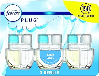 Febreze Refil de purificador de ar com plugue antiodor Fade Defy para combate ao odor, linho e céu, (3) refis de óleo de 2,5 ml  
