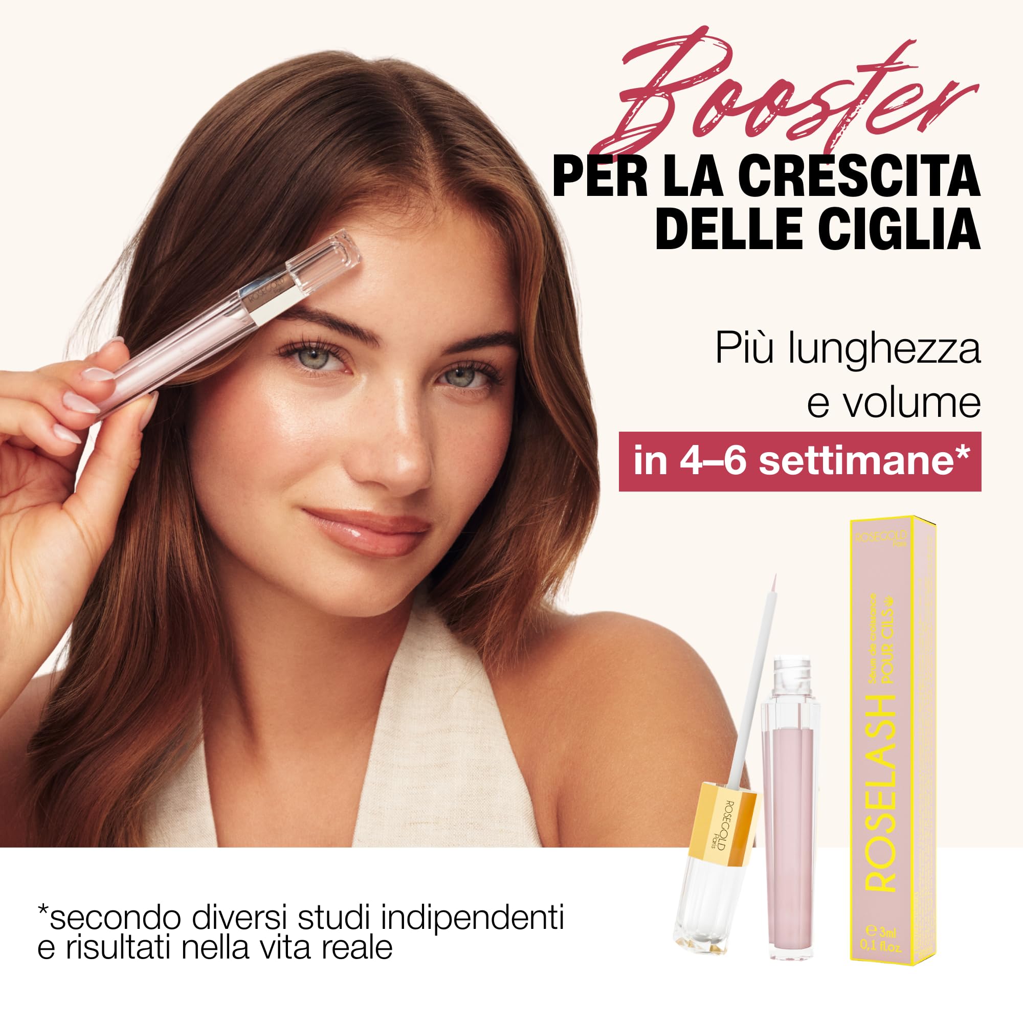 ROSEGOLD ROSELASH Siero Ciglia Eyelash Serum Lash Serum per Ciglia Più Lunghe Folte e Spesse - 99% Naturale - Made in France - Senza Ormoni Senza Profumo Vegan Cruelty Free