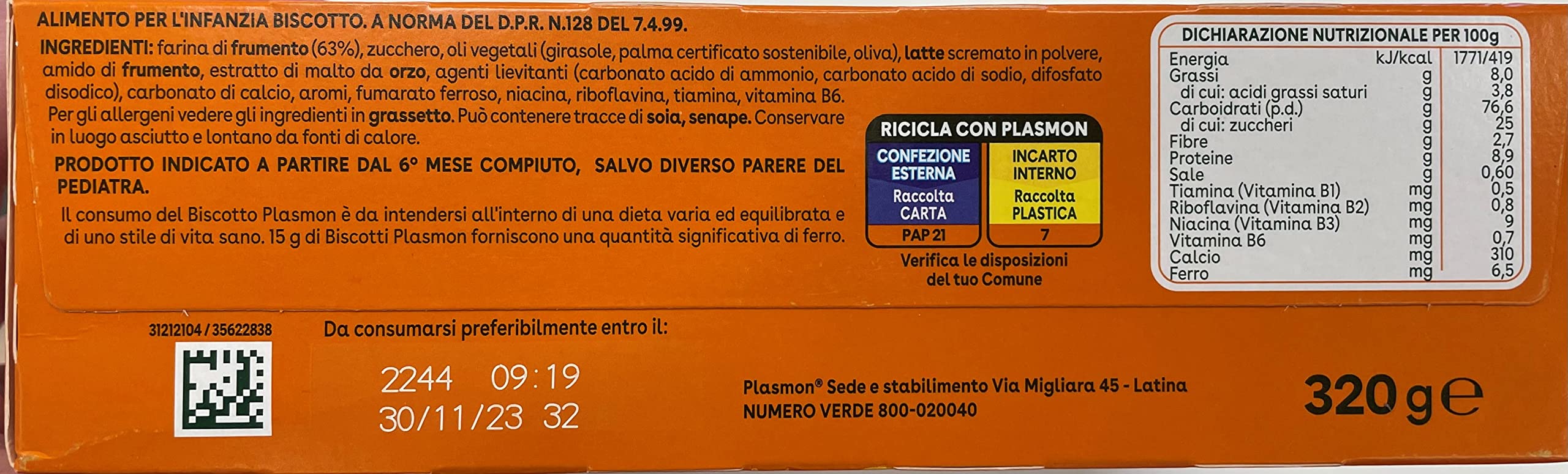 Plasmon Biscotto Classico 320 g (6 Confezioni)