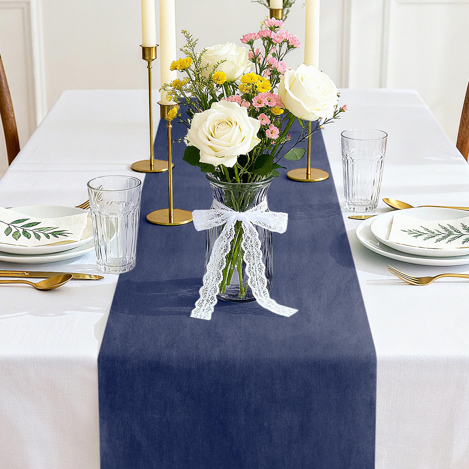 Siumir Mitternachtsblau Tischläufer, 30cm x 25m Tischband - Elegante Tischdeko für Geschäftsbankett, Abschlussfeier & Hochzeit​​