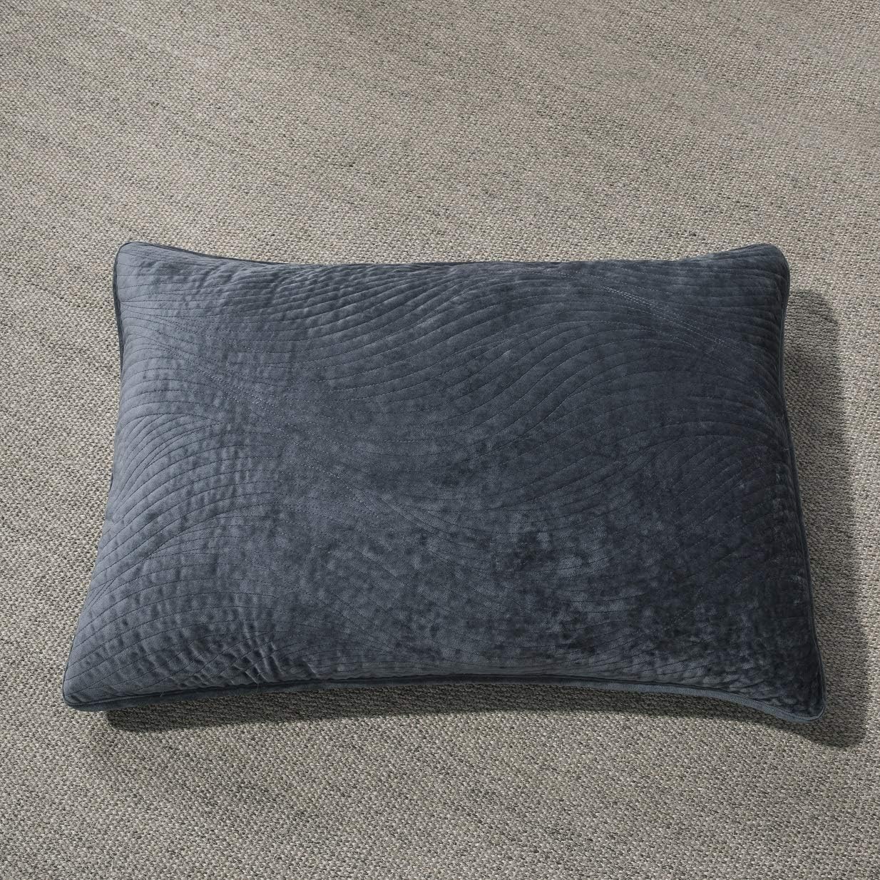 Tache Velvet Dreams Luxurious Velveteen Velour Super Soft Plush Warm Cozy Elegant Ripple Waves Stitch Quilted Coverlet Steel Navy Blue Bedspread Set, Queen