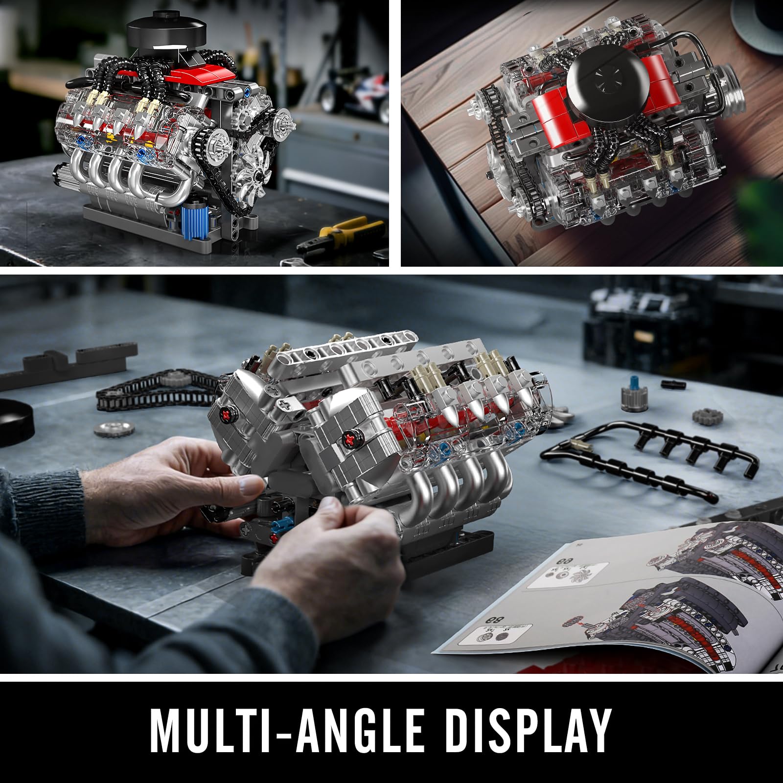 Mould King 10171 Tecnología V8 Motor Bloques de Construcción Juguete, 487 Piezas Motor Bloques de Enganche Kit de Construcción Kit de Construcción Regalo para Adultos