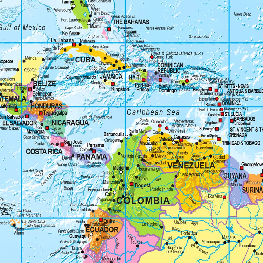 decomonkey Mapa mundi chinchetas político Planisferio inglés 120x80 cm | 50 chinchetas, tablero de lienzo, tablero de fibra, decoración de pared para salón y despacho, para marcar viajes, diseño 1