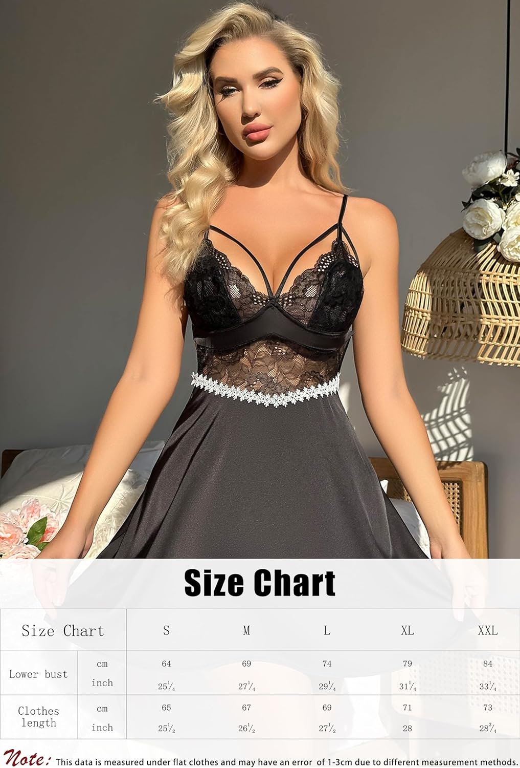 Women Lingerie Sexy Lace Chemise Mini Teddy Babydoll Lingerie Set V Neck Sleepwear See Through Dress - Image 5
