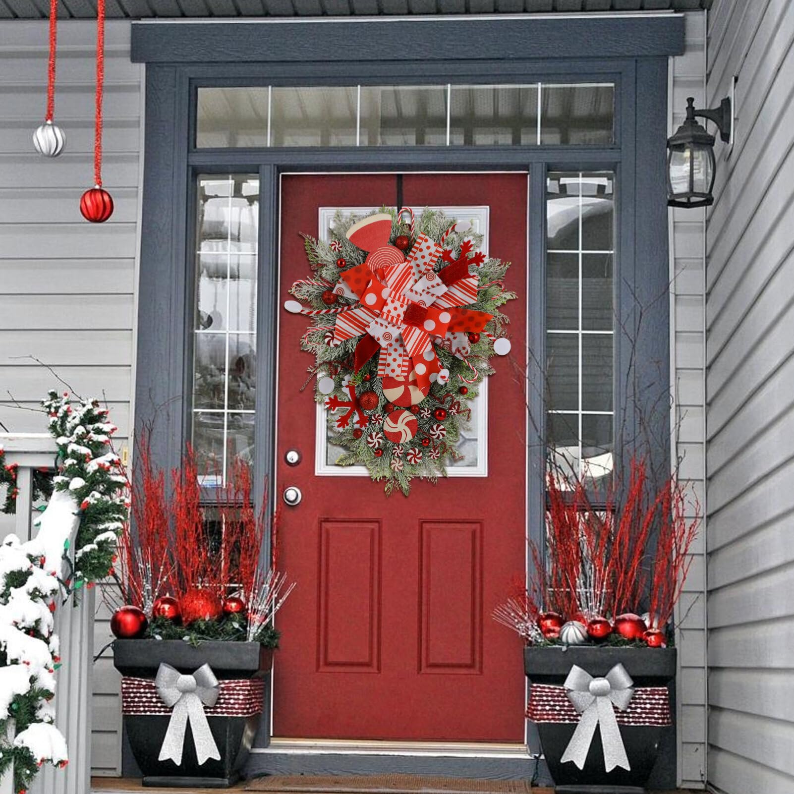 Kichvoe Christmas Wreath Unique Front Door Decor Eye-catching Holiday Pendant Easy to Install for Festive Wall Hanging Material