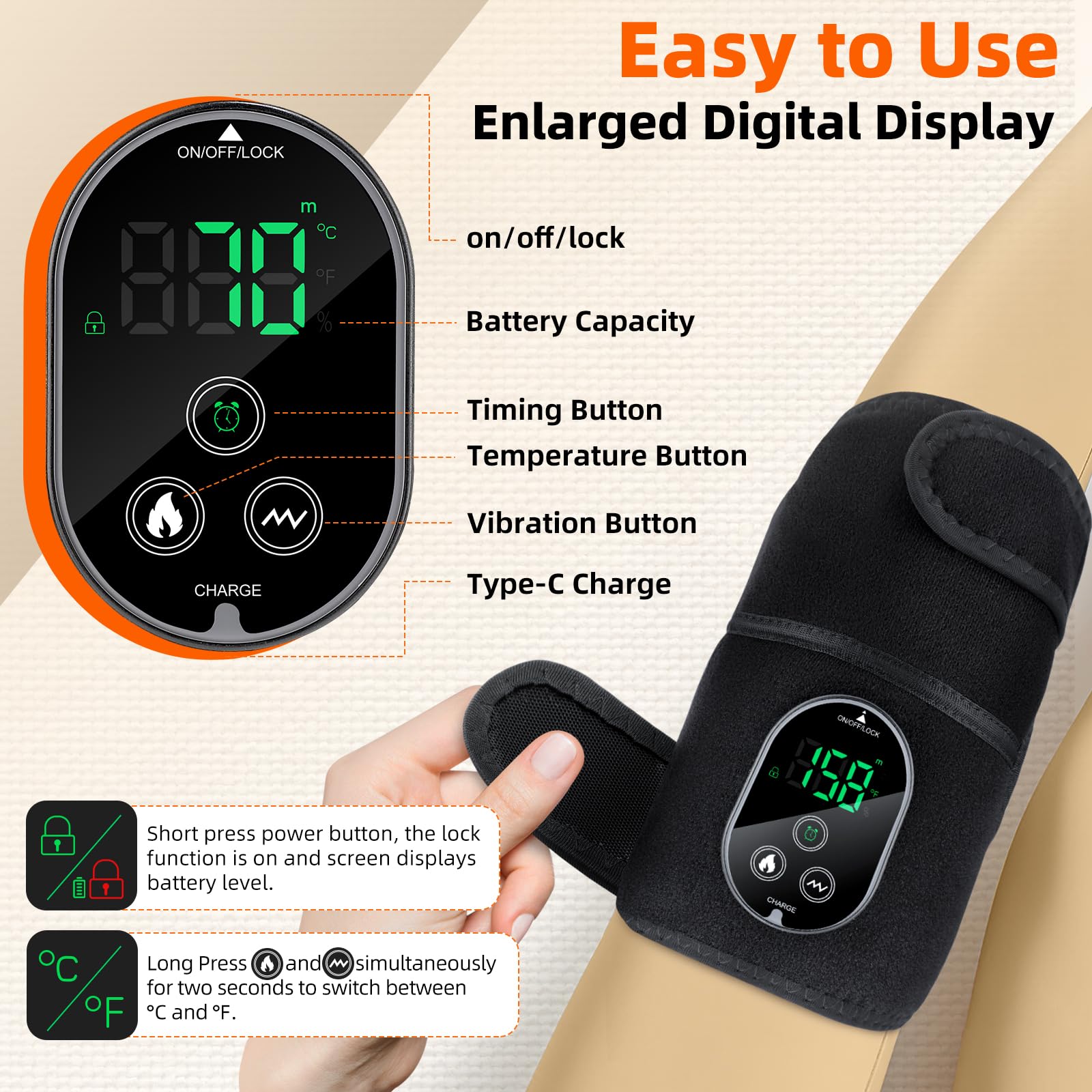 Knie Massagegerät Kabelloser mit 3 Vibration 6 Heizstufen 3 Timer Schwarz | Kniewärmer Massage mit 3000mAh, Massage Heizkissen für Knie Schulter Ellenbogen, kniemassagegerät Geschenk für Vater Mutter