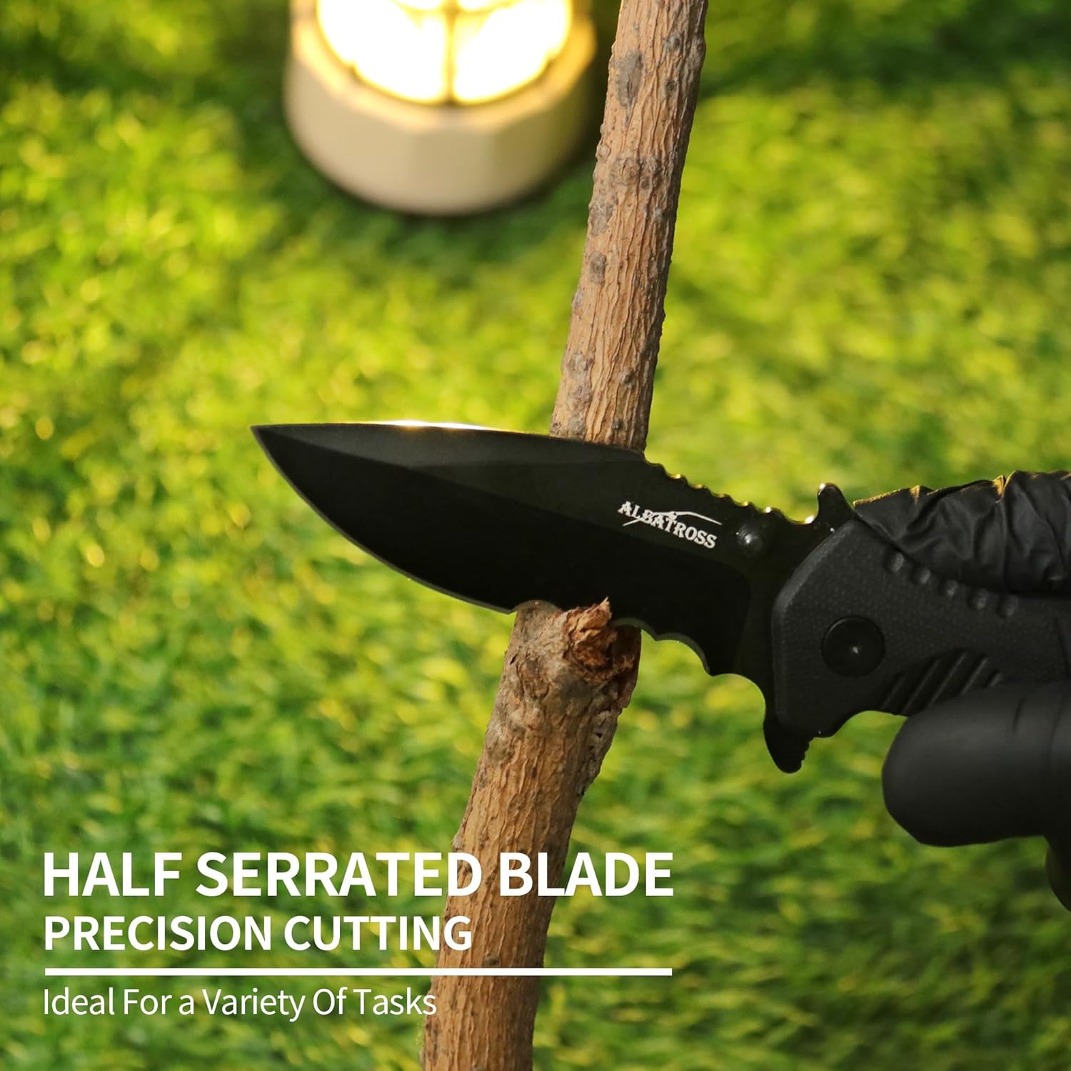 ALBATROSS Pocket Folding Knife, D2 Steel Black Drop Point Blade, Black G10 Handle, Flipper, Liner Lock, AS-XH2186