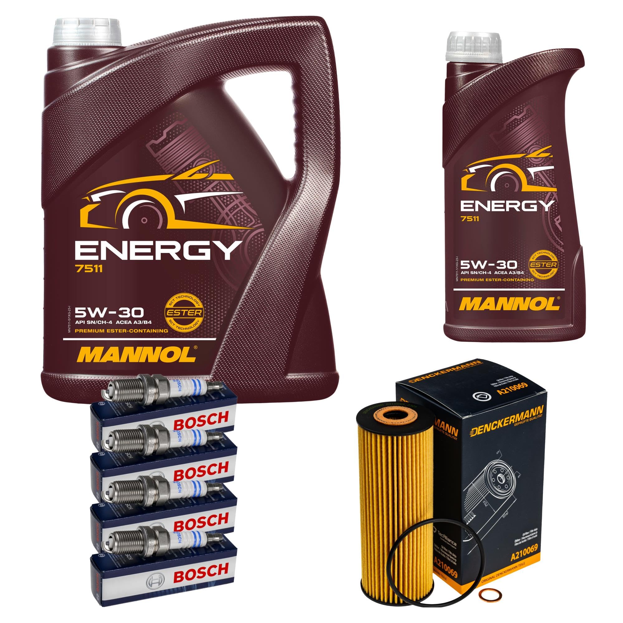Inspektionspaket enthält 6 L Motoröl Energy 5W-30 Ölfilter Zündkerze für SLK R170 200 Kompressor 230 C-Klasse W203 A208