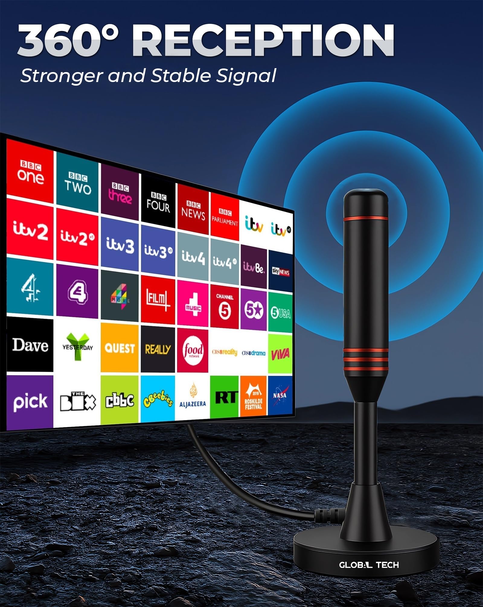 Mejor Antena De TV Portátil Interior Exterior Digital HD Ariel